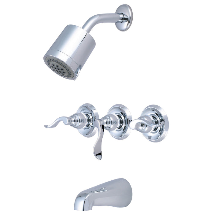NuWave French KB8231NFL Three-Handle 5-Hole Wall Mount Tub and Shower Faucet, Polished Chrome