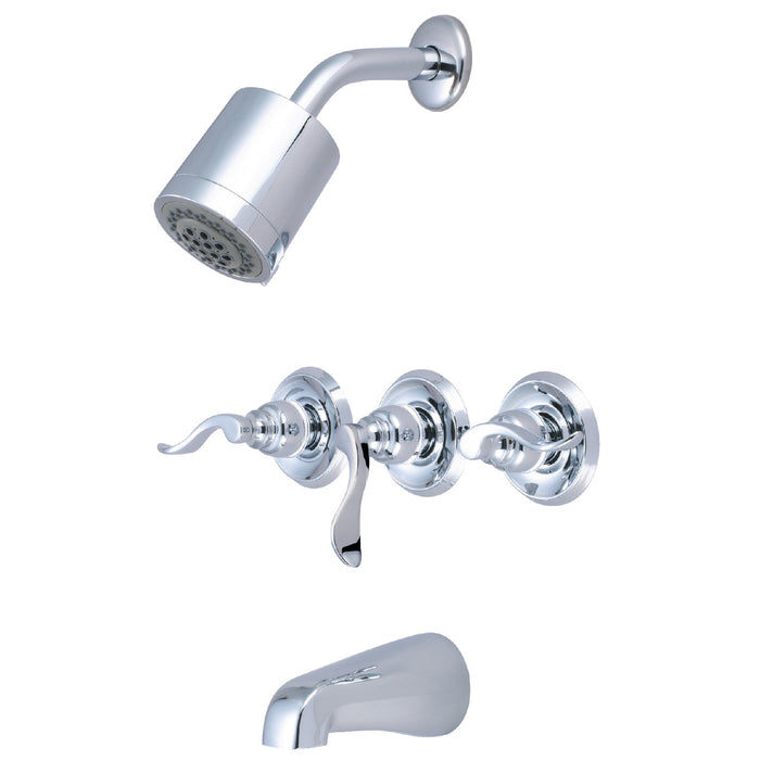 Kingston Tulare KB8231NFL - NuWave French Triple-Handle Tub and Shower Faucet, Polished Chrome