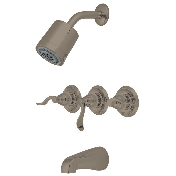 NuWave French KB8238NFL Three-Handle 5-Hole Wall Mount Tub and Shower Faucet, Brushed Nickel