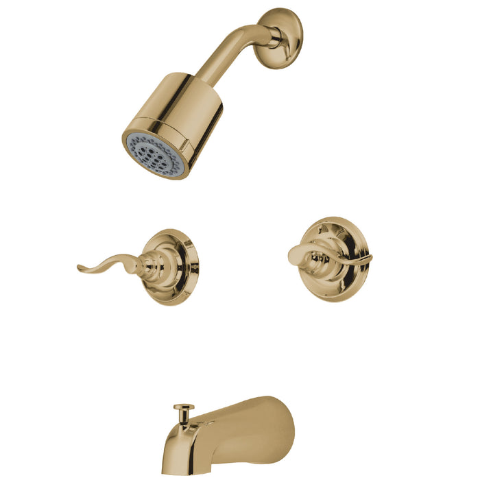 NuWave French KB8242NFL Two-Handle 4-Hole Wall Mount Tub and Shower Faucet, Polished Brass