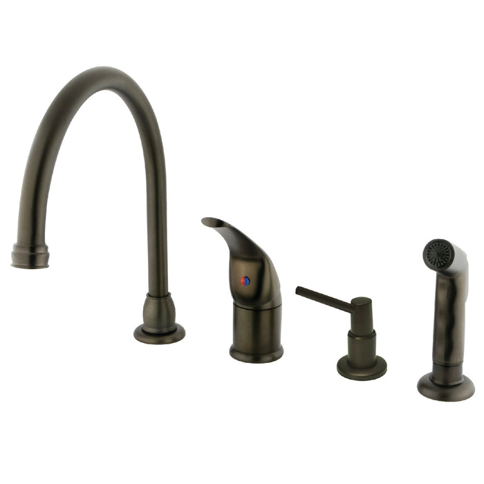 Chatham KB825K5 Single-Handle 4-Hole Deck Mount Widespread Kitchen Faucet with Sprayer and Soap Dispenser, Oil Rubbed Bronze