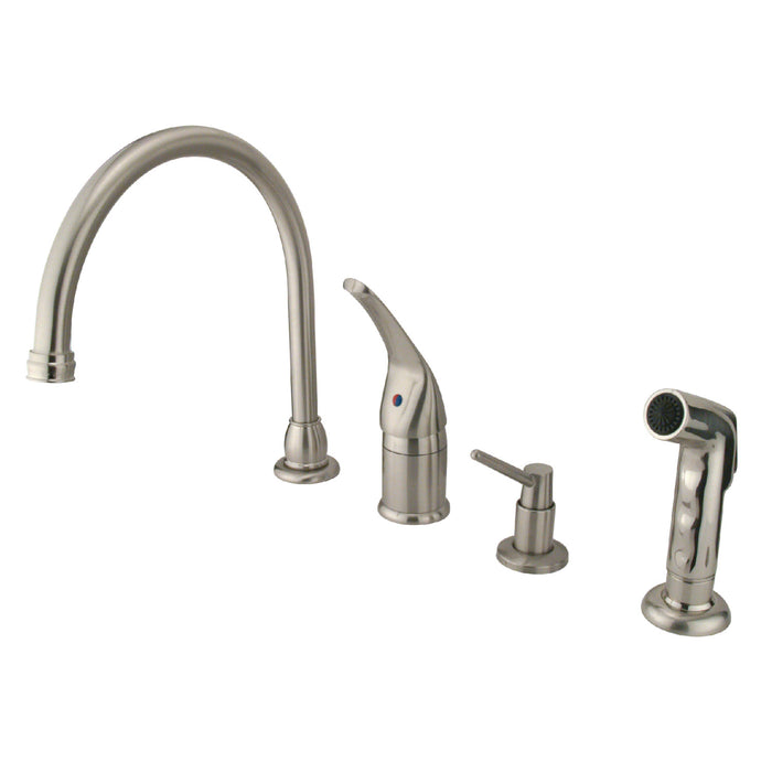 Chatham KB828K8 Single-Handle 4-Hole Deck Mount Widespread Kitchen Faucet with Sprayer and Soap Dispenser, Brushed Nickel