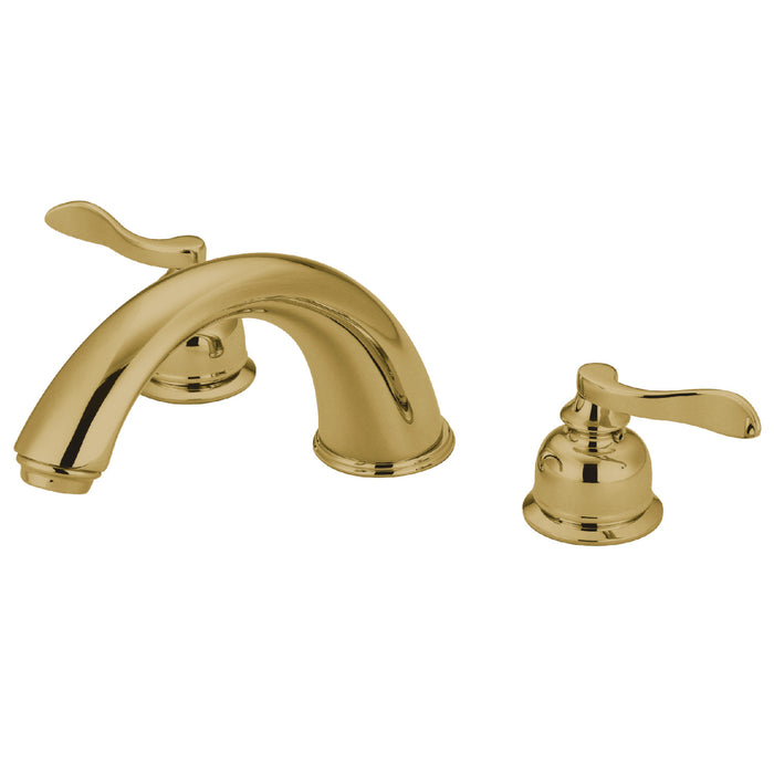NuWave French KB8362NFL Two-Handle 3-Hole Deck Mount Roman Tub Faucet, Polished Brass