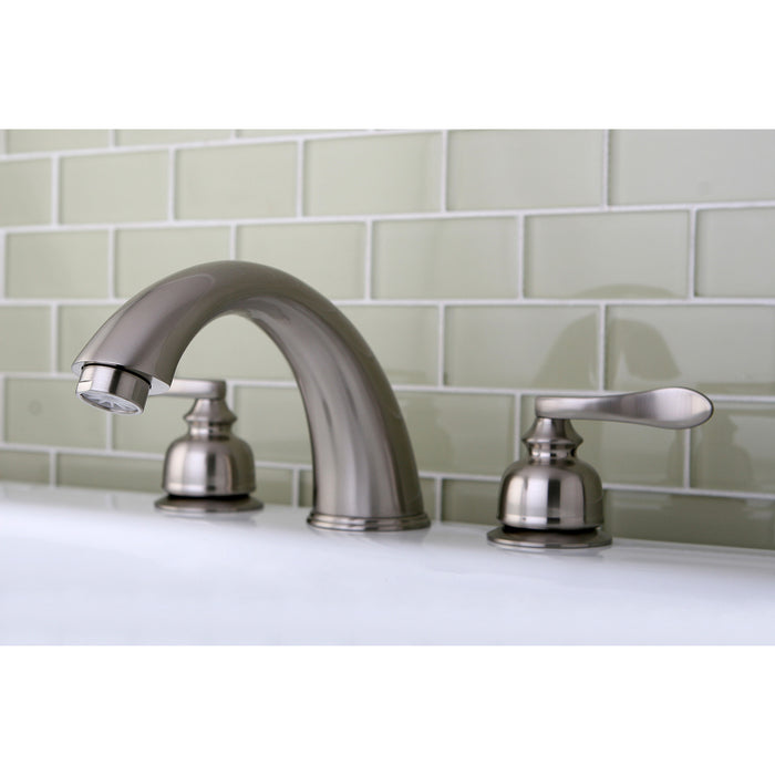 NuWave French KB8368NFL Two-Handle 3-Hole Deck Mount Roman Tub Faucet, Brushed Nickel