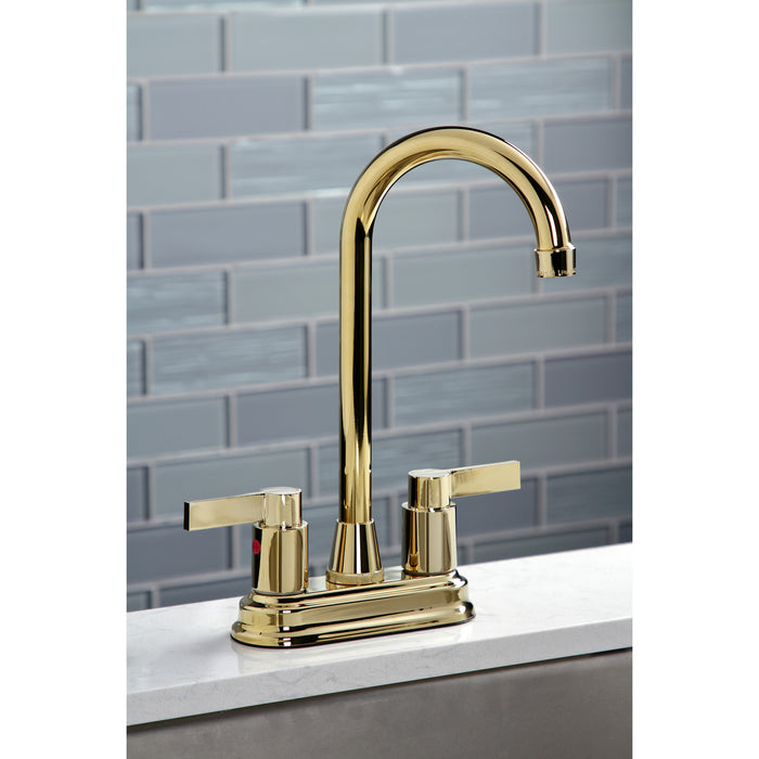 NuvoFusion KB8492NDL Two-Handle 2-Hole Deck Mount Bar Faucet, Polished Brass