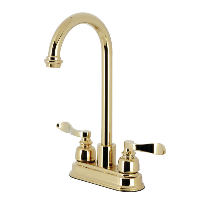 NuWave French KB8492NFL Two-Handle 2-Hole Deck Mount Bar Faucet, Polished Brass