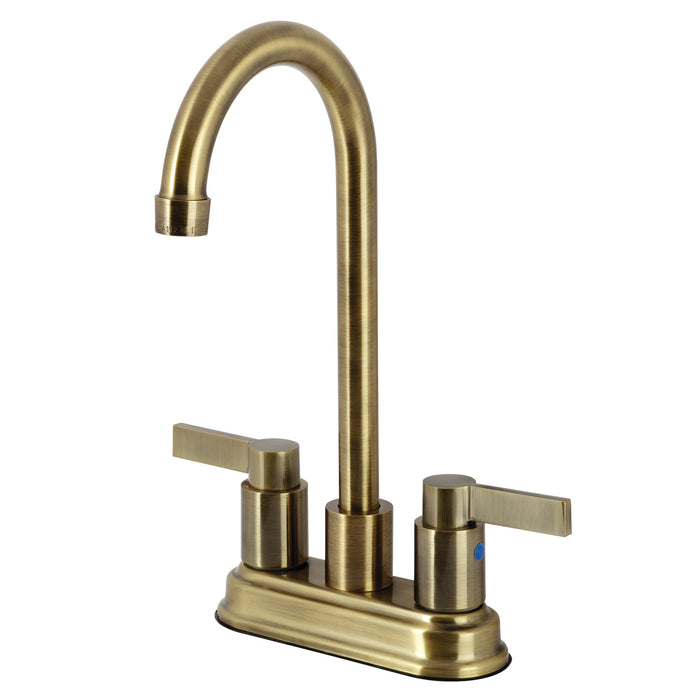 NuvoFusion KB8493NDL Two-Handle 2-Hole Deck Mount Bar Faucet, Antique Brass