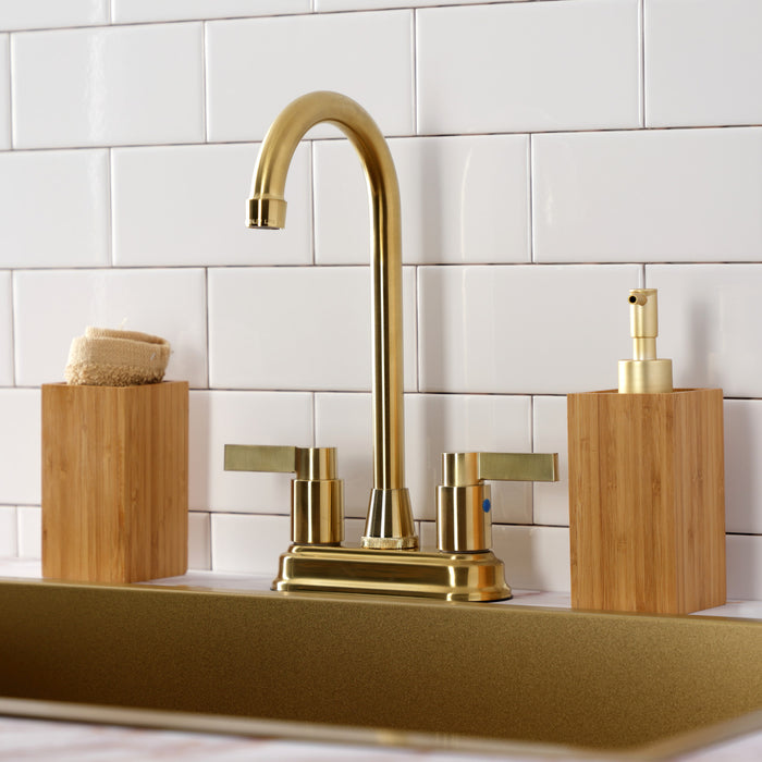 NuvoFusion KB8497NDL Two-Handle 2-Hole Deck Mount Bar Faucet, Brushed Brass