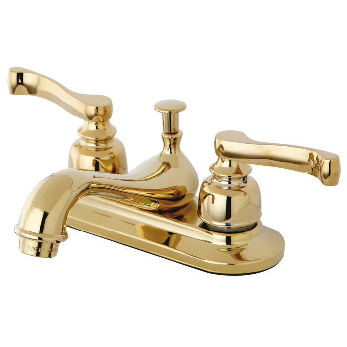 Royale KB8602 Two-Handle 3-Hole Deck Mount 4" Centerset Bathroom Faucet with Plastic Pop-Up, Polished Brass