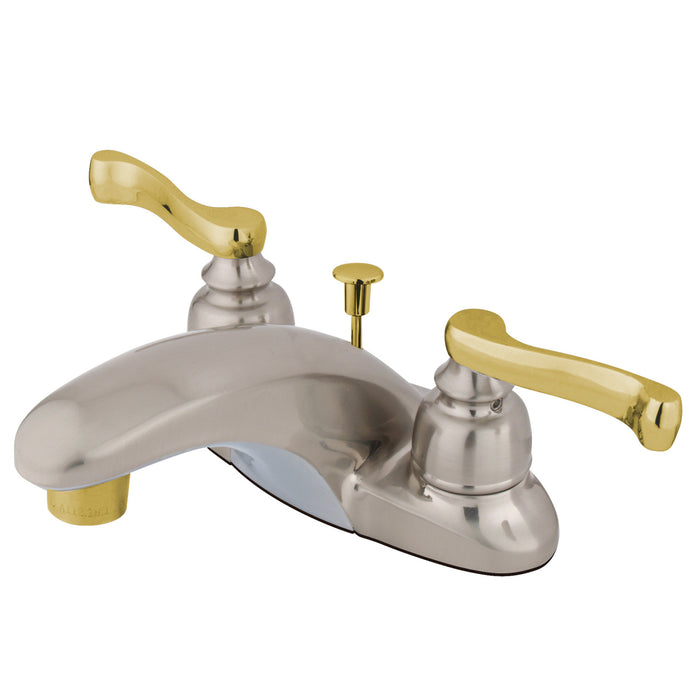Royale KB8629FL Two-Handle 3-Hole Deck Mount 4" Centerset Bathroom Faucet with Plastic Pop-Up, Brushed Nickel/Polished Brass