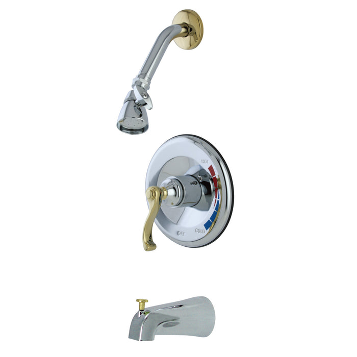 Kingston Tulare KB8634FL - Royale Single-Handle Pressure Balanced Tub and Shower Faucet, Polished Chrome/Polished Brass