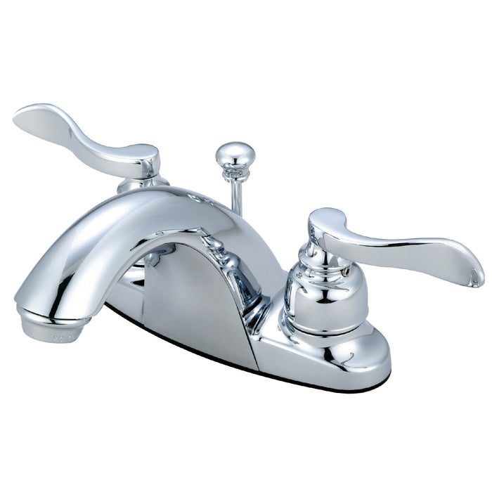 NuWave French KB8641NFL Two-Handle 3-Hole Deck Mount 4" Centerset Bathroom Faucet with Plastic Pop-Up, Polished Chrome
