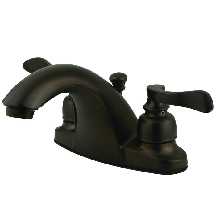 NuWave French KB8645NFL Two-Handle 3-Hole Deck Mount 4" Centerset Bathroom Faucet with Plastic Pop-Up, Oil Rubbed Bronze