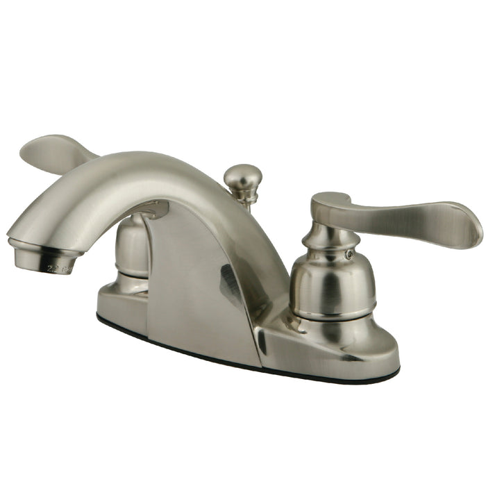 NuWave French KB8648NFL Two-Handle 3-Hole Deck Mount 4" Centerset Bathroom Faucet with Plastic Pop-Up, Brushed Nickel