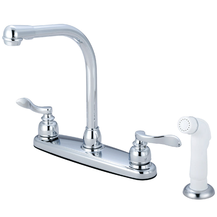 NuWave French KB8751NFL Two-Handle 4-Hole Deck Mount 8" Centerset Kitchen Faucet with Side Sprayer, Polished Chrome