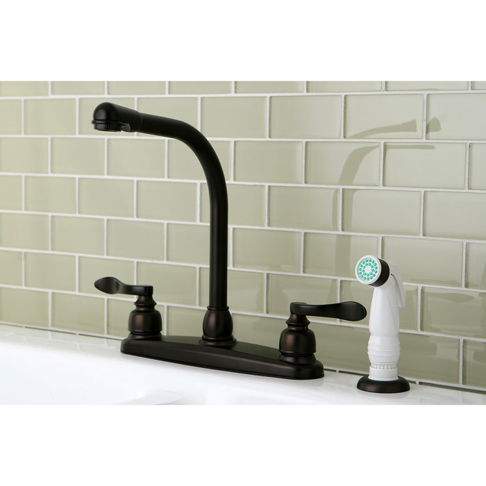 NuWave French KB8755NFL Two-Handle 4-Hole Deck Mount 8" Centerset Kitchen Faucet with Side Sprayer, Oil Rubbed Bronze