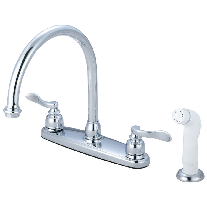 NuWave French KB8791NFL Two-Handle 4-Hole Deck Mount 8" Centerset Kitchen Faucet with Side Sprayer, Polished Chrome