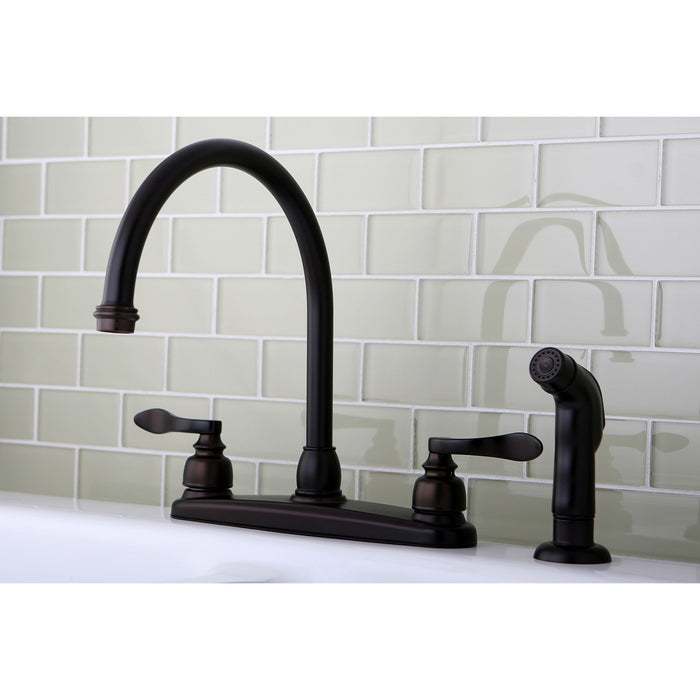 NuWave French KB8795NFLSP Two-Handle 4-Hole Deck Mount 8" Centerset Kitchen Faucet with Side Sprayer, Oil Rubbed Bronze
