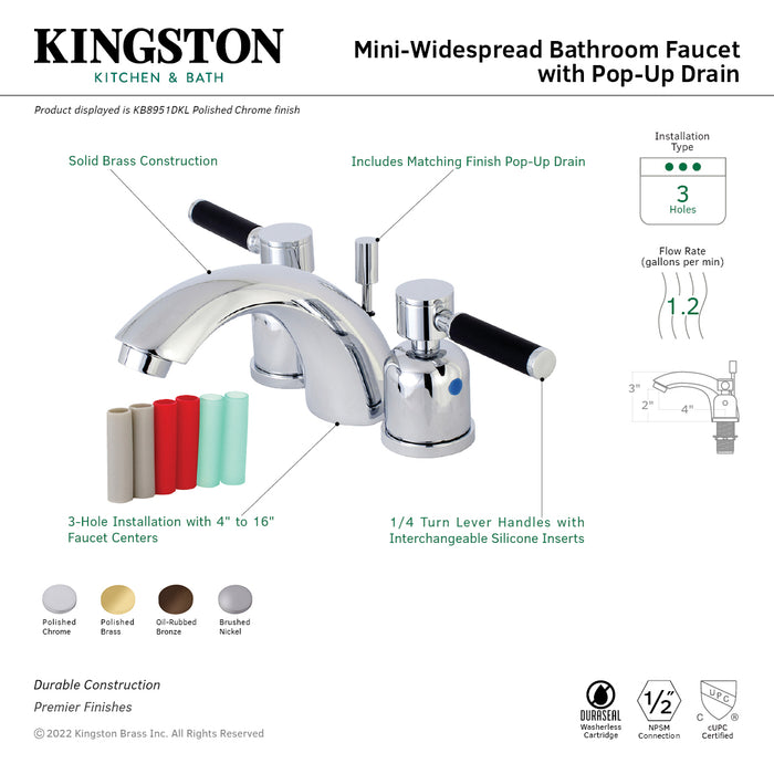 Kaiser KB8951DKL Two-Handle 3-Hole Deck Mount Mini-Widespread Bathroom Faucet with Plastic Pop-Up, Polished Chrome