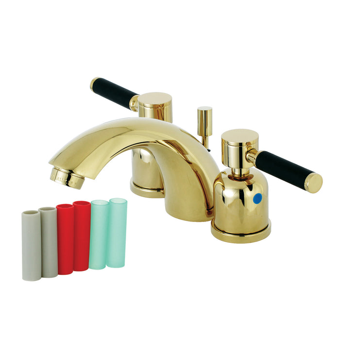 Kaiser KB8952DKL Two-Handle 3-Hole Deck Mount Mini-Widespread Bathroom Faucet with Plastic Pop-Up, Polished Brass