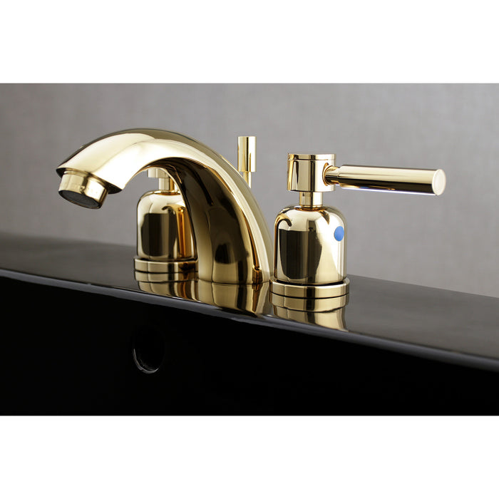 Concord KB8952DL Two-Handle 3-Hole Deck Mount Mini-Widespread Bathroom Faucet with Plastic Pop-Up, Polished Brass