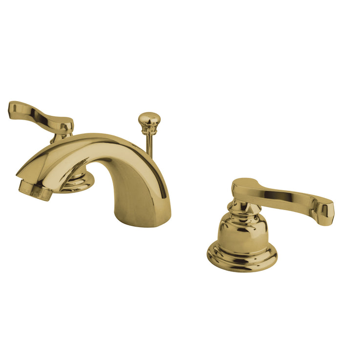 Royale KB8952FL Two-Handle 3-Hole Deck Mount Mini-Widespread Bathroom Faucet with Plastic Pop-Up, Polished Brass