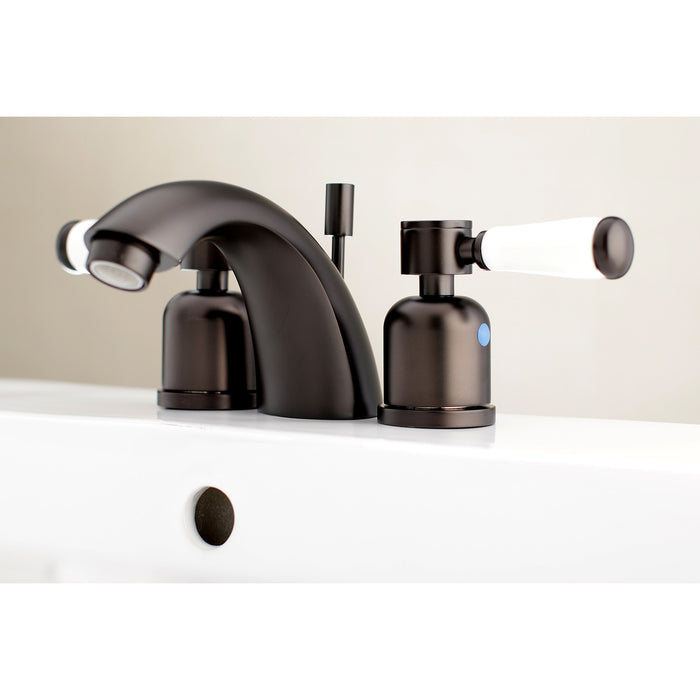 Paris KB8955DPL Two-Handle 3-Hole Deck Mount Mini-Widespread Bathroom Faucet with Plastic Pop-Up, Oil Rubbed Bronze