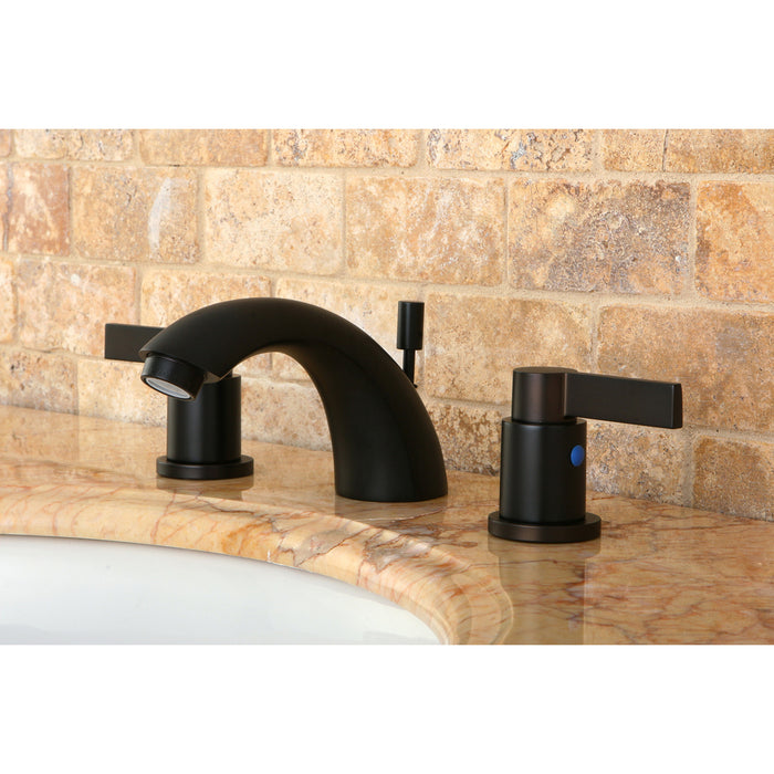 NuvoFusion KB8955NDL Two-Handle 3-Hole Deck Mount Mini-Widespread Bathroom Faucet with Plastic Pop-Up, Oil Rubbed Bronze