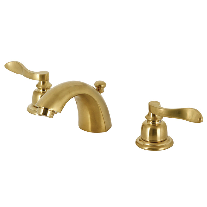 Royale KB8957FL Two-Handle 3-Hole Deck Mount Mini-Widespread Bathroom Faucet with Plastic Pop-Up, Brushed Brass