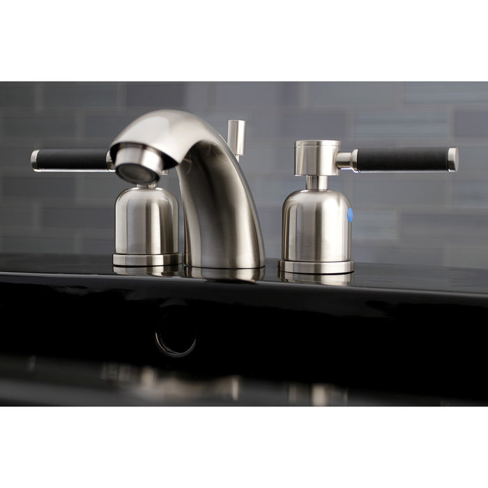 Kaiser KB8958DKL Two-Handle 3-Hole Deck Mount Mini-Widespread Bathroom Faucet with Plastic Pop-Up, Brushed Nickel