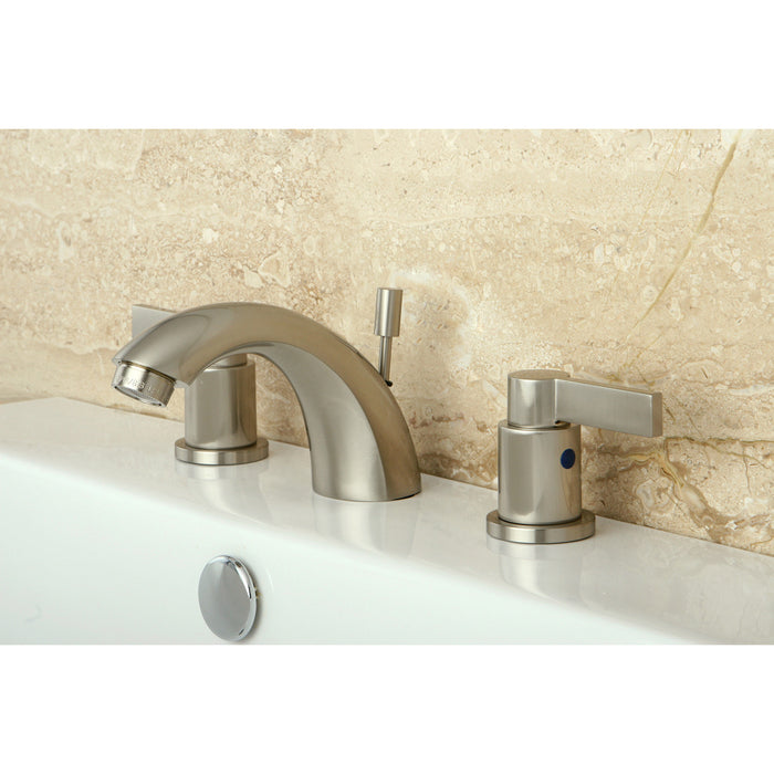 NuvoFusion KB8958NDL Two-Handle 3-Hole Deck Mount Mini-Widespread Bathroom Faucet with Plastic Pop-Up, Brushed Nickel