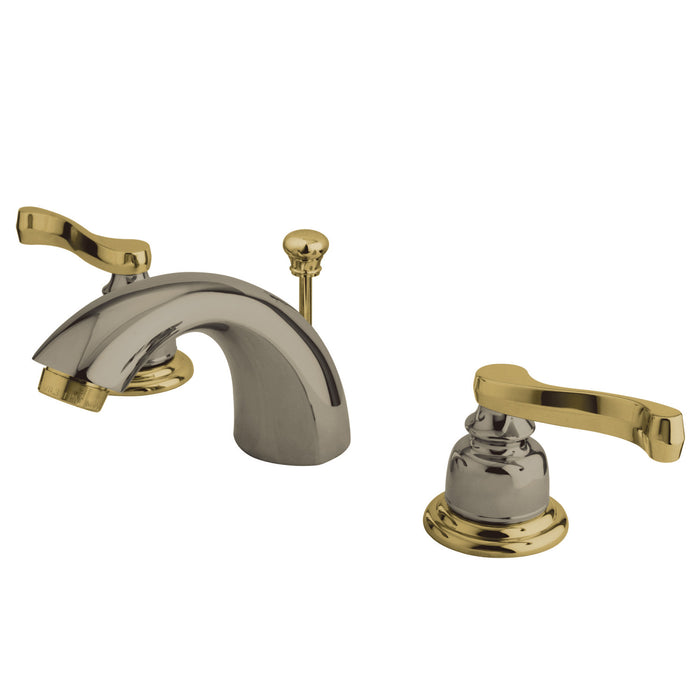 Royale KB8959FL Two-Handle 3-Hole Deck Mount Mini-Widespread Bathroom Faucet with Plastic Pop-Up, Brushed Nickel/Polished Brass