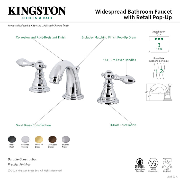 American Classic KB910ACL Two-Handle 3-Hole Deck Mount Widespread Bathroom Faucet with Plastic Pop-Up, Matte Black