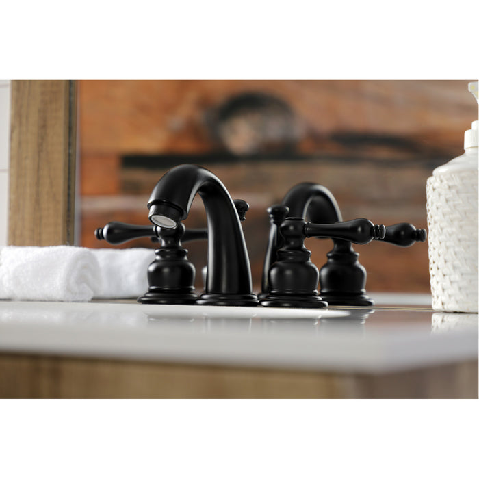 Victorian KB910AL Two-Handle 3-Hole Deck Mount Widespread Bathroom Faucet with Plastic Pop-Up, Matte Black