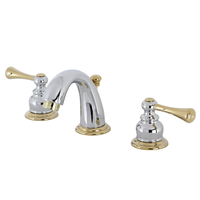 Vintage KB914BL Two-Handle 3-Hole Deck Mount Widespread Bathroom Faucet with Plastic Pop-Up, Polished Chrome/Polished Brass