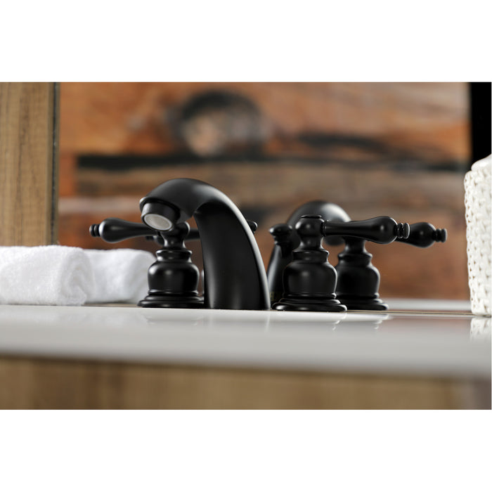 Victorian KB940AL Two-Handle 3-Hole Deck Mount Mini-Widespread Bathroom Faucet with Plastic Pop-Up, Matte Black