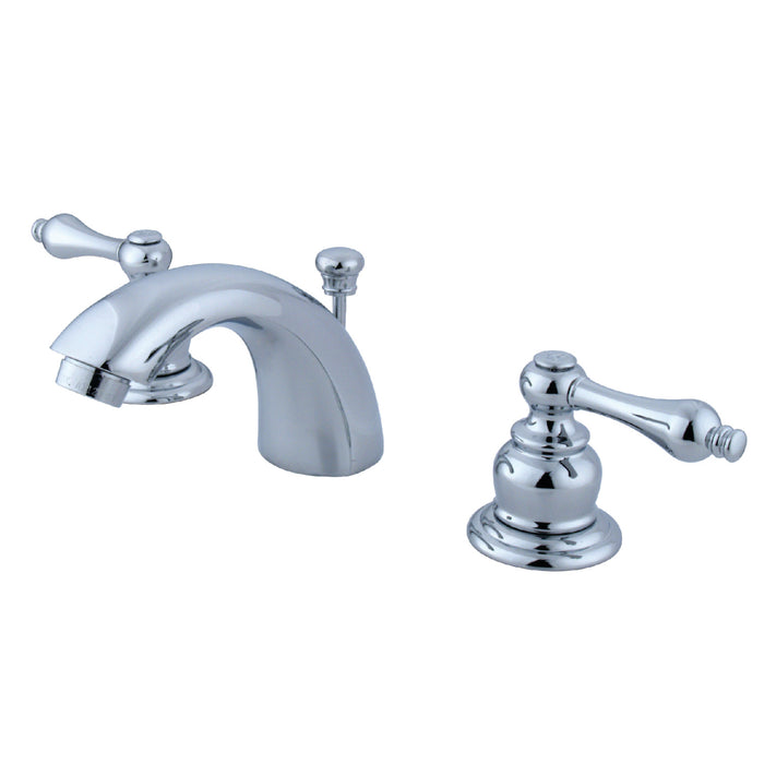 Victorian KB941AL Two-Handle 3-Hole Deck Mount Mini-Widespread Bathroom Faucet with Plastic Pop-Up, Polished Chrome