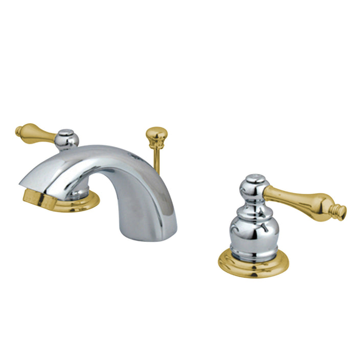 Victorian KB944AL Two-Handle 3-Hole Deck Mount Mini-Widespread Bathroom Faucet with Plastic Pop-Up, Polished Chrome/Polished Brass