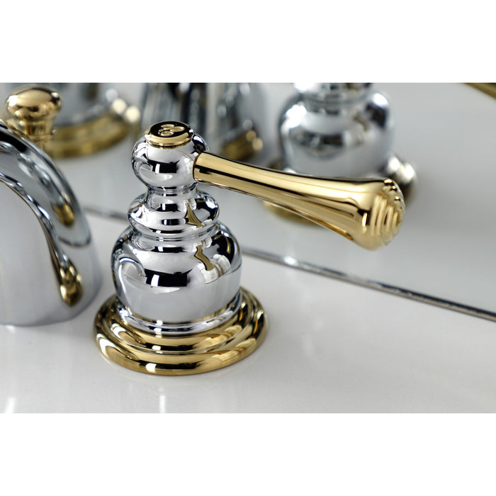 Vintage KB944BL Two-Handle 3-Hole Deck Mount Mini-Widespread Bathroom Faucet with Plastic Pop-Up, Polished Chrome/Polished Brass