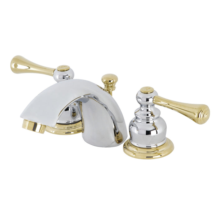 Vintage KB944BL Two-Handle 3-Hole Deck Mount Mini-Widespread Bathroom Faucet with Plastic Pop-Up, Polished Chrome/Polished Brass