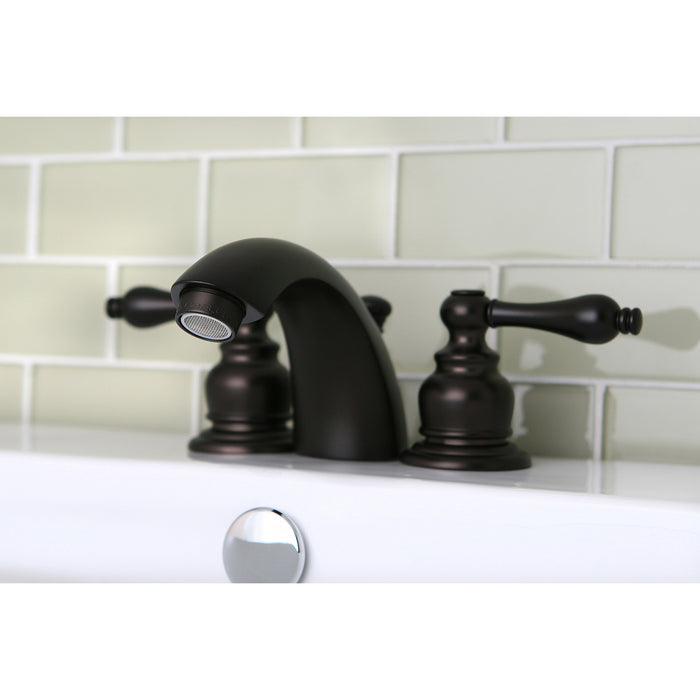 Victorian KB945AL Two-Handle 3-Hole Deck Mount Mini-Widespread Bathroom Faucet with Plastic Pop-Up, Oil Rubbed Bronze