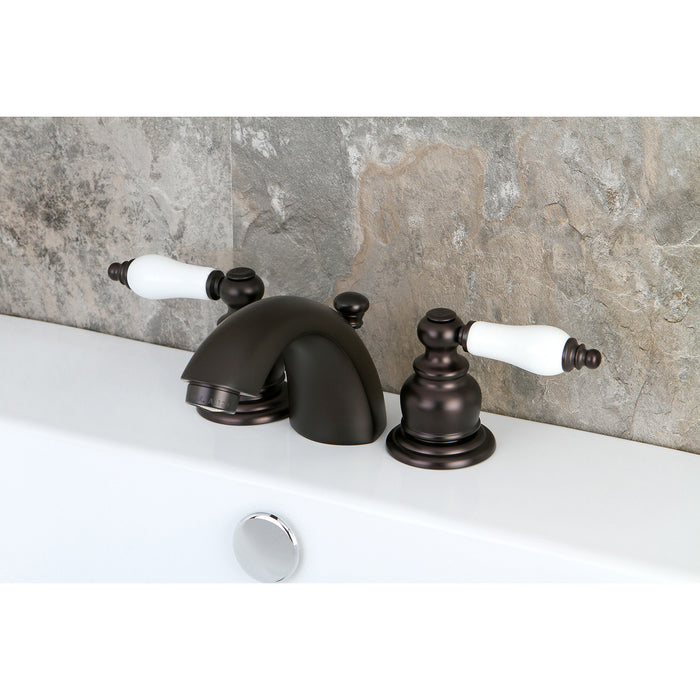 Victorian KB945B Two-Handle 3-Hole Deck Mount Mini-Widespread Bathroom Faucet with Plastic Pop-Up, Oil Rubbed Bronze