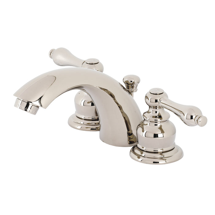 Victorian KB946ALPN Two-Handle 3-Hole Deck Mount Mini-Widespread Bathroom Faucet with Plastic Pop-Up, Polished Nickel