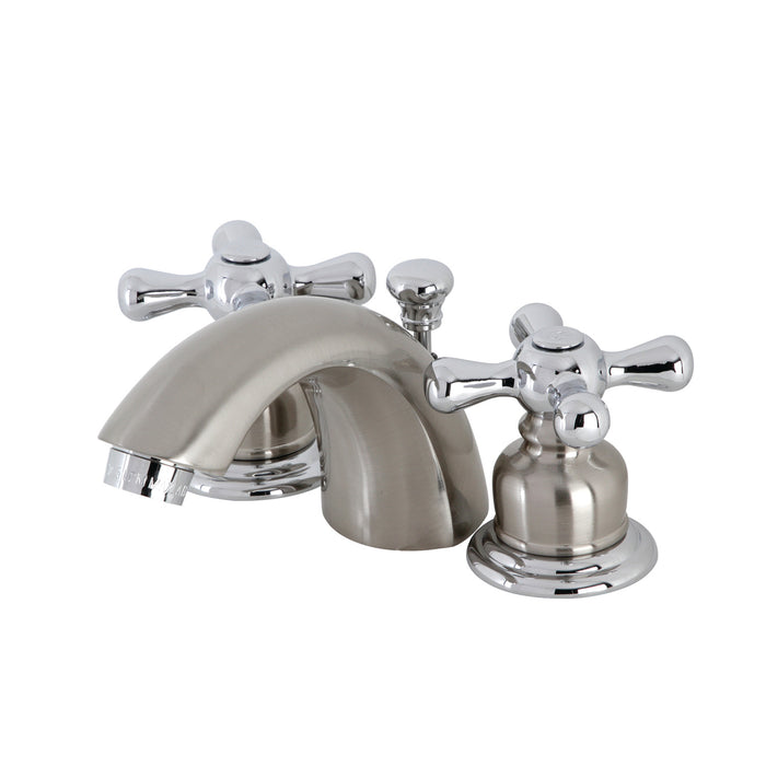 Victorian KB947AX Two-Handle 3-Hole Deck Mount Mini-Widespread Bathroom Faucet with Plastic Pop-Up, Brushed Nickel/Polished Chrome