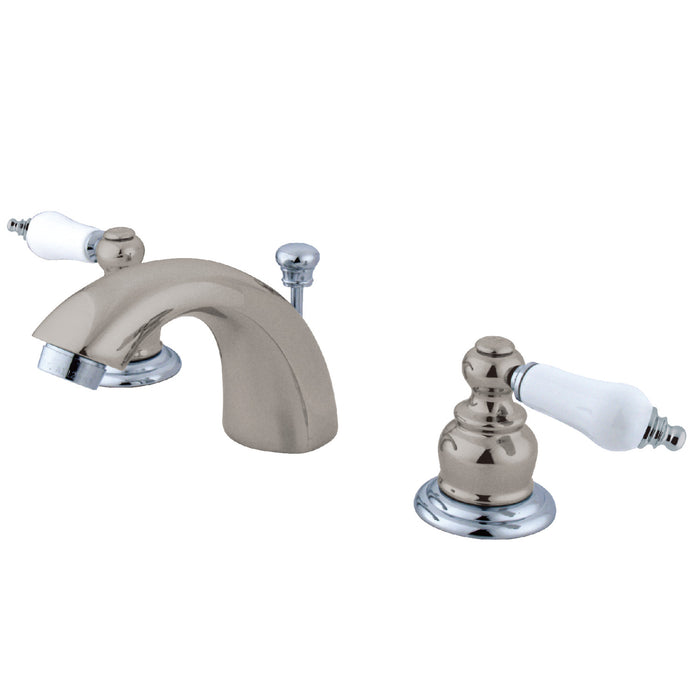 Victorian KB947B Two-Handle 3-Hole Deck Mount Mini-Widespread Bathroom Faucet with Plastic Pop-Up, Brushed Nickel/Polished Chrome