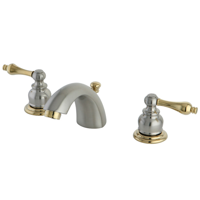 Victorian KB949AL Two-Handle 3-Hole Deck Mount Mini-Widespread Bathroom Faucet with Plastic Pop-Up, Brushed Nickel/Polished Brass