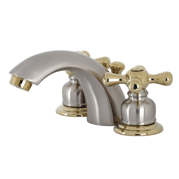 Victorian KB949AX Two-Handle 3-Hole Deck Mount Mini-Widespread Bathroom Faucet with Plastic Pop-Up, Brushed Nickel/Polished Brass