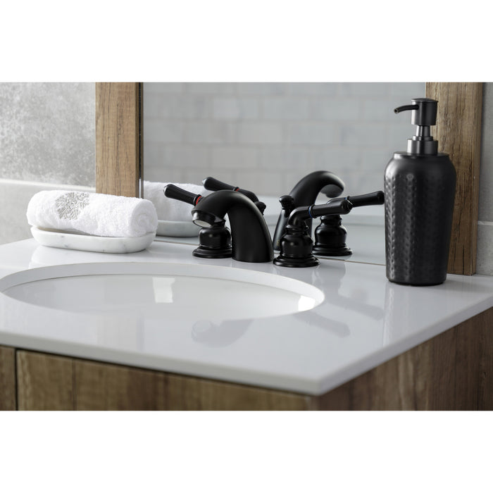 Magellan KB950 Two-Handle 3-Hole Deck Mount Mini-Widespread Bathroom Faucet with Plastic Pop-Up, Matte Black