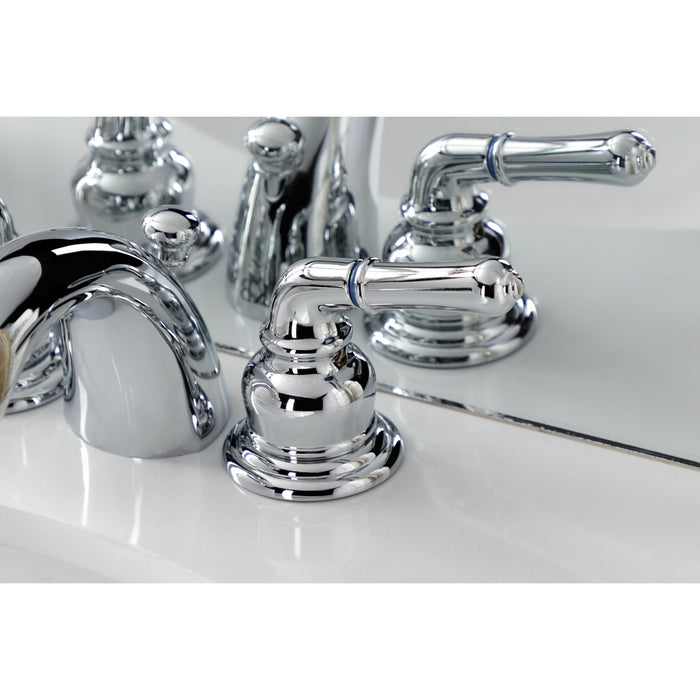 Victorian KB951B Two-Handle 3-Hole Deck Mount Mini-Widespread Bathroom Faucet with Brass Pop-Up, Polished Chrome