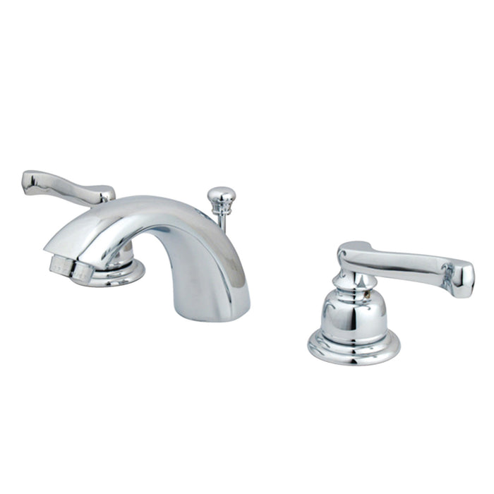Royale KB951FL Two-Handle 3-Hole Deck Mount Mini-Widespread Bathroom Faucet with Plastic Pop-Up, Polished Chrome